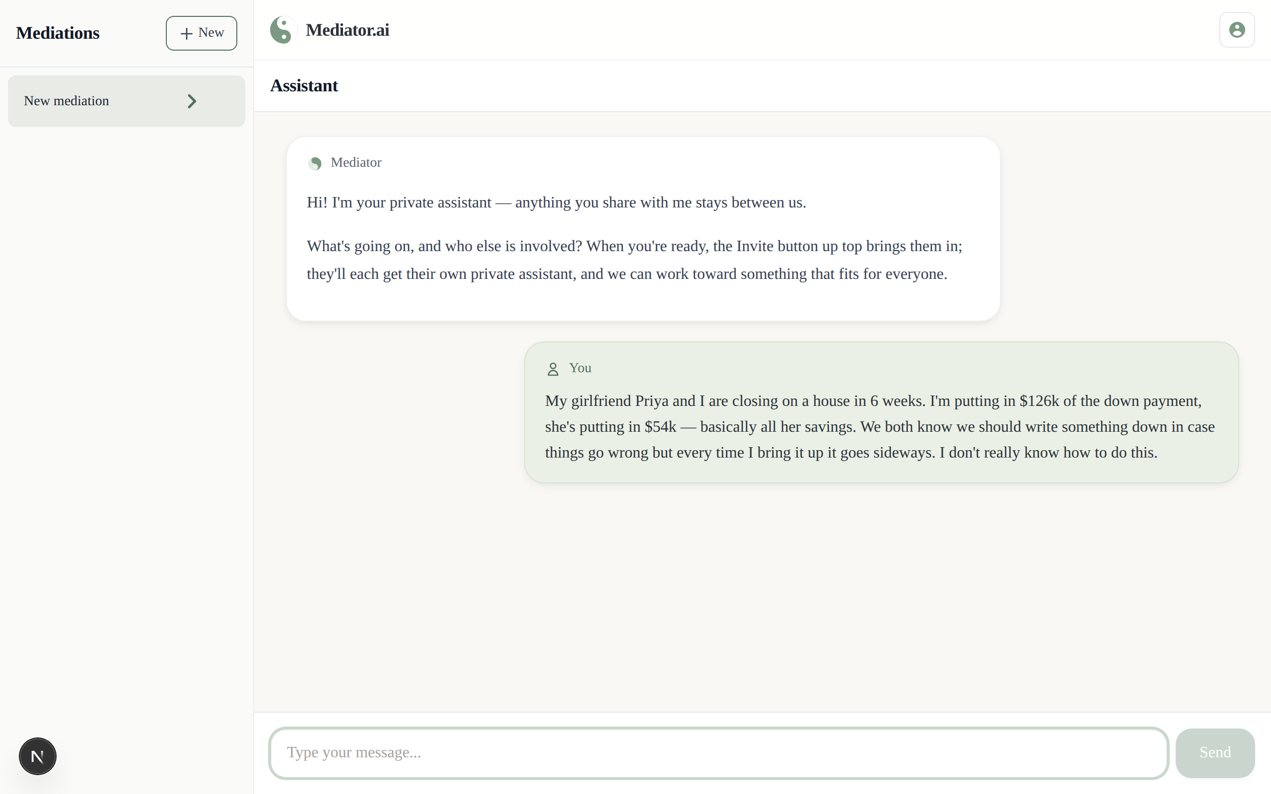Describe the situation — Opening chat with user describing their situation